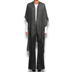 Saachi Gray Sheer Sequin Open Front Kimono Style Long Duster Cardigan One Size